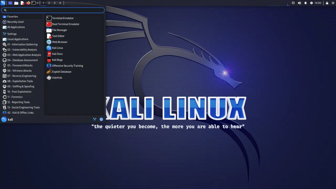 Kali is a Linux distribution based on the lightweight XFCE environment.