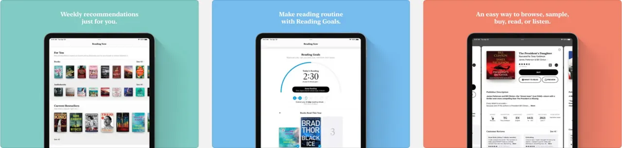 Apple Books is available on iOS iPad and iPhone.