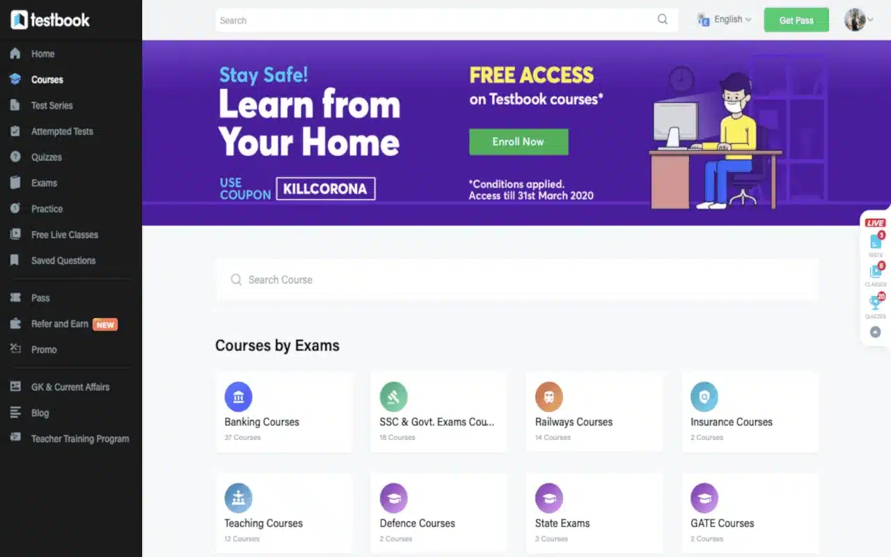 Testbook Interface on MacOS is available on Windows and Android.