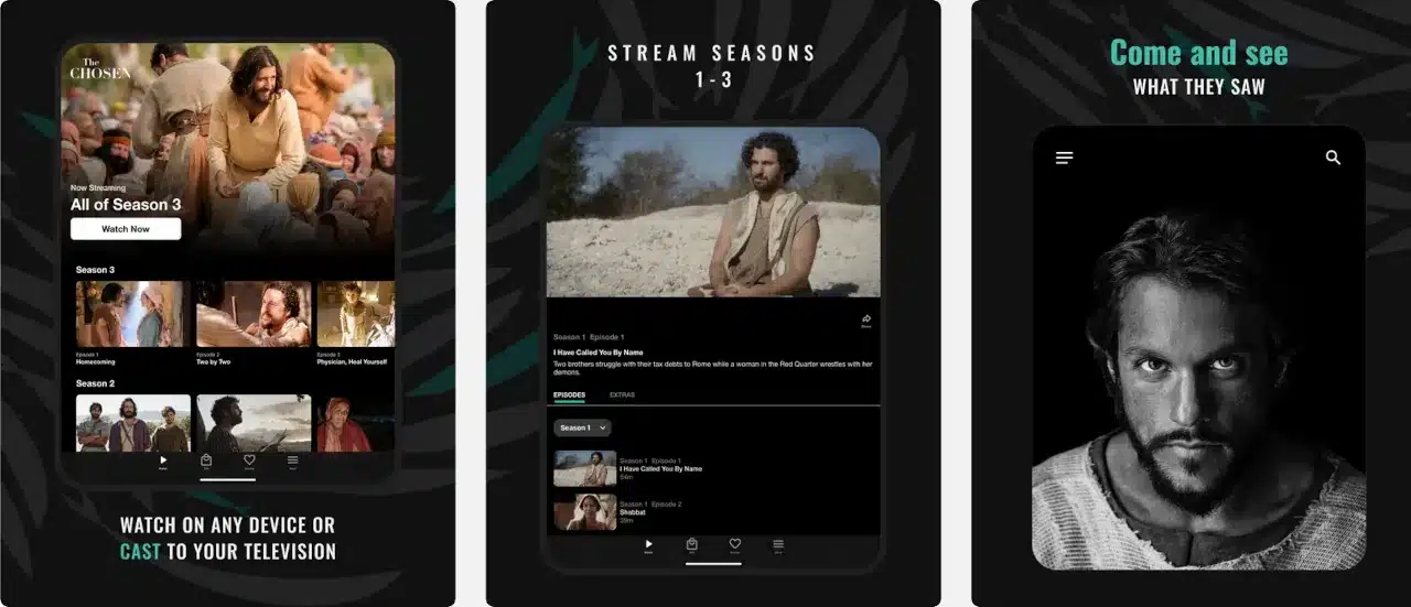 The Chosen app interface on iOS can be available on Windows Android and MacOS.