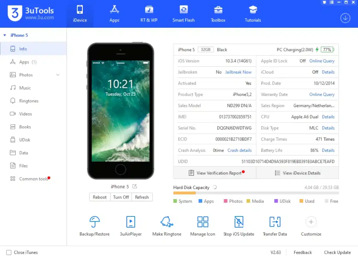 Interface of 3uTools for iOS on Mac and Windows.