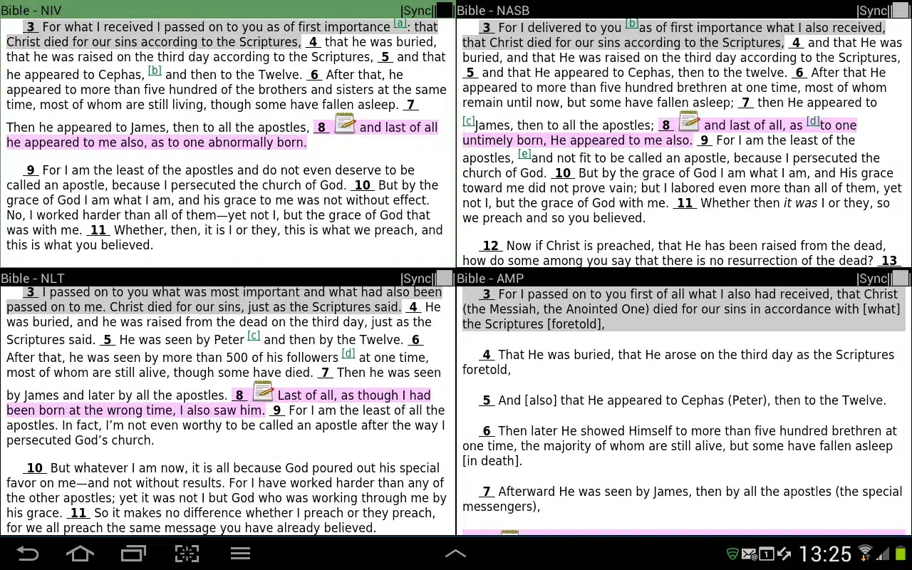 Interface of MySword Bible on Windows with an Android emulator.