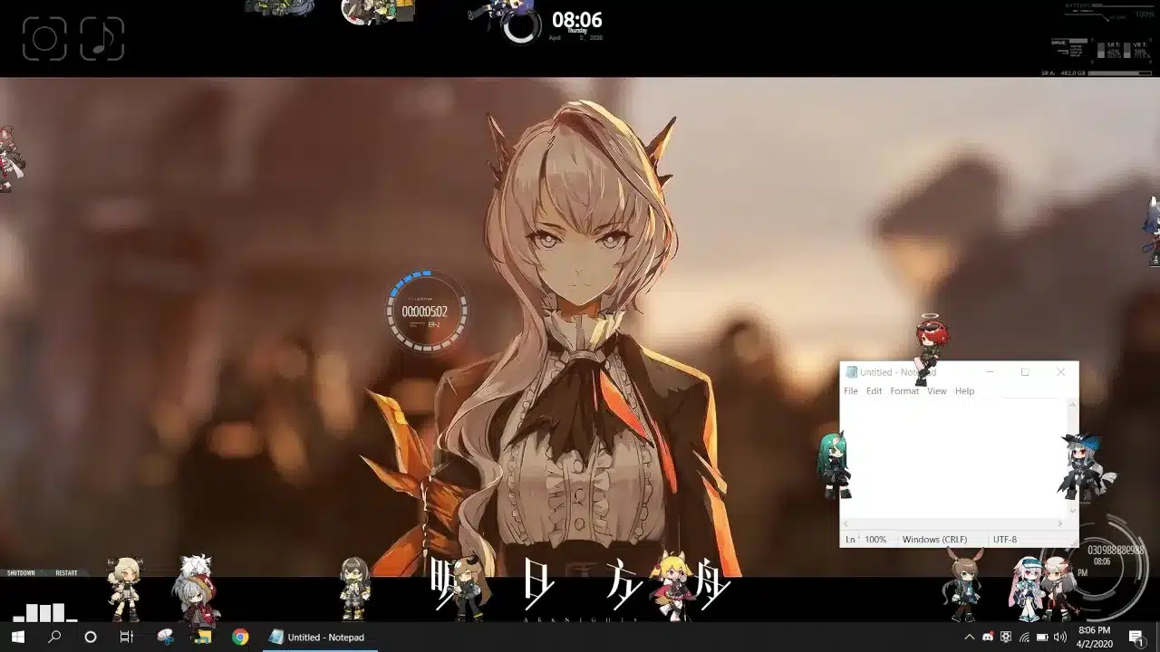 Shimeji browser extension cartoon characters walking on Windows interface.