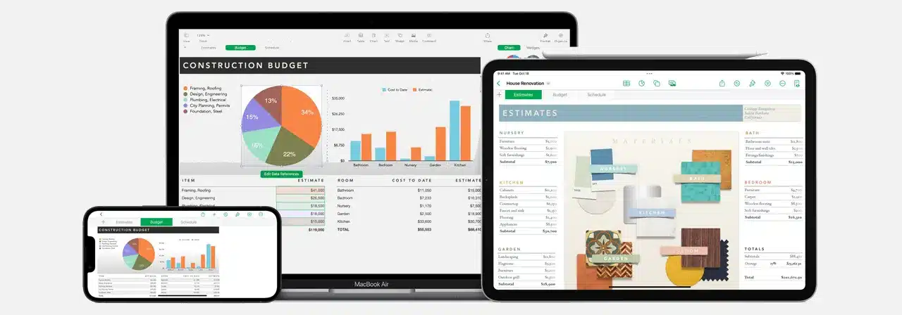 Numbers application interface on MacOS and mobiles devices.