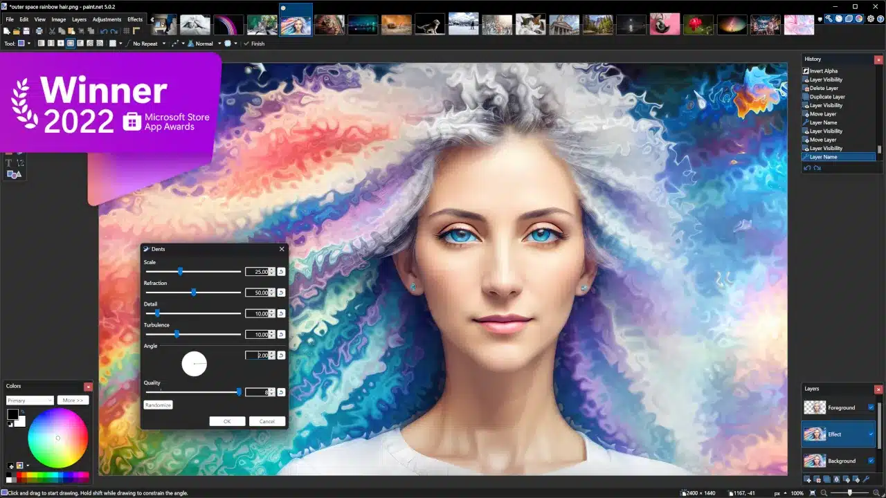 Interface of Paint.NET the Microsoft image editor.