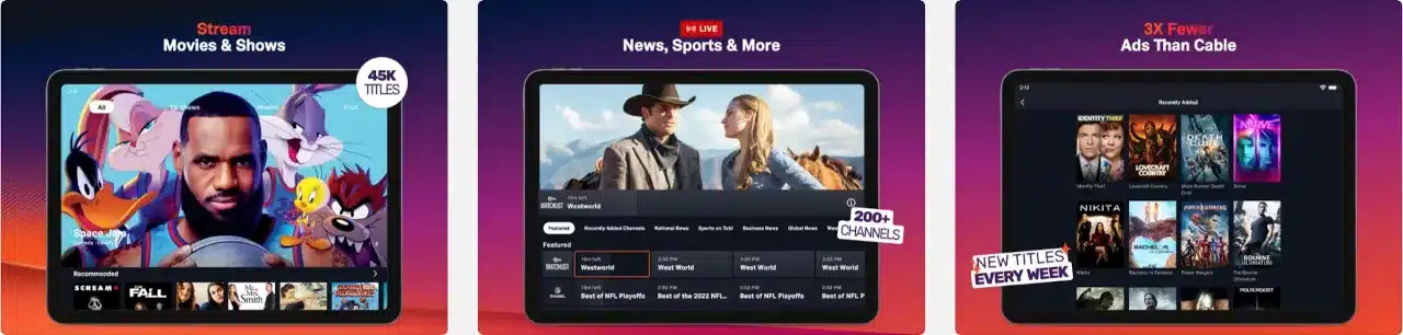 Interface of the streaming movies and series app Tubi TV.