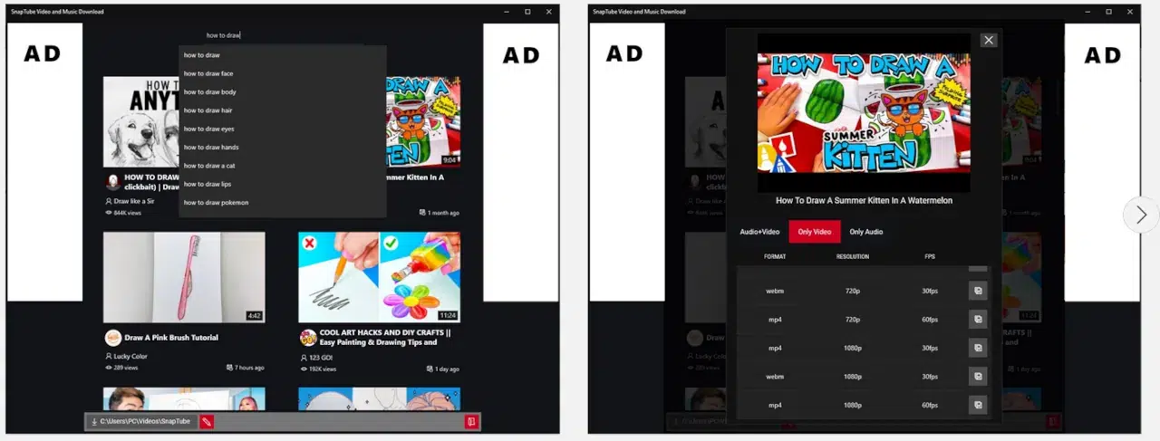 SnapTube for PC is available on Windows.